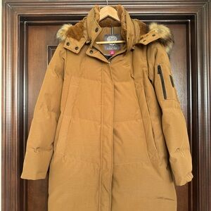 Vince Camuto Tan Fur-Trimmed Puffer Coat